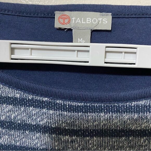 T By Talbots Long Sleeve Knit Sweater Dress Blue Stripe Women’s Medium Petite MP - Picture 3 of 6